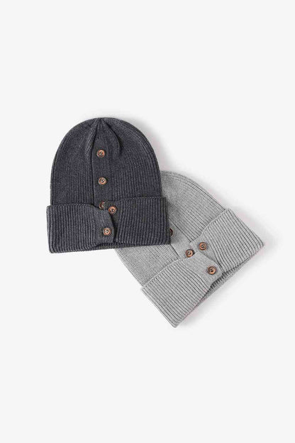 Button Detail Rib-Knit Cuff Beanie - Premium  -  Follower Of Faith Apparel Beanie, Button beanie, Button ribbed beanie, Ribbed beanie, Ship From Overseas, Solid pattern beanie, WS Shop our Christian T-Shirts & Apparel