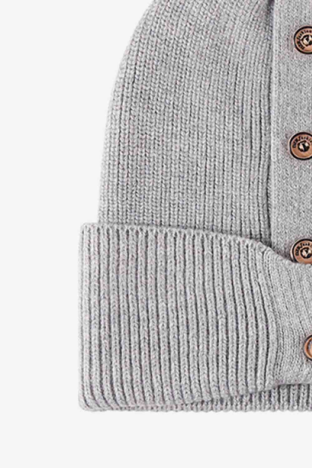 Button Detail Rib-Knit Cuff Beanie - Premium  -  Follower Of Faith Apparel Beanie, Button beanie, Button ribbed beanie, Ribbed beanie, Ship From Overseas, Solid pattern beanie, WS Shop our Christian T-Shirts & Apparel