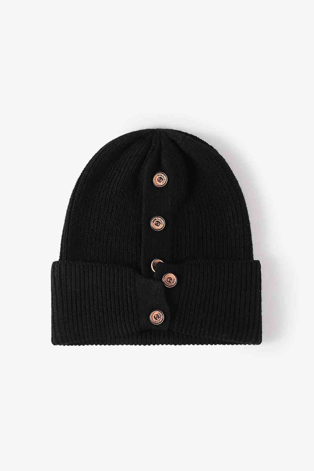 Button Detail Rib-Knit Cuff Beanie - Premium  -  Follower Of Faith Apparel Beanie, Button beanie, Button ribbed beanie, Ribbed beanie, Ship From Overseas, Solid pattern beanie, WS Shop our Christian T-Shirts & Apparel