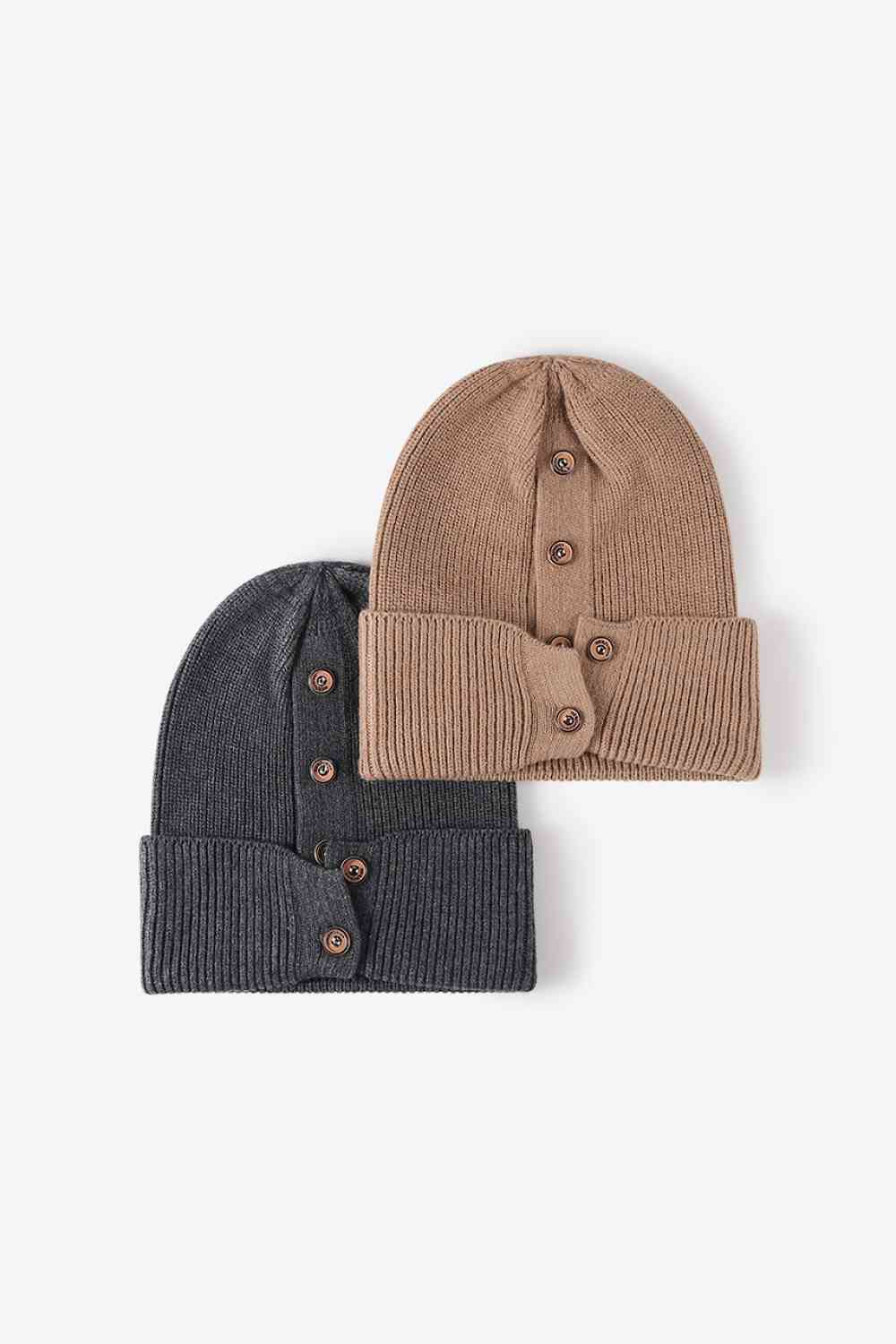 Button Detail Rib-Knit Cuff Beanie - Premium  -  Follower Of Faith Apparel Beanie, Button beanie, Button ribbed beanie, Ribbed beanie, Ship From Overseas, Solid pattern beanie, WS Shop our Christian T-Shirts & Apparel