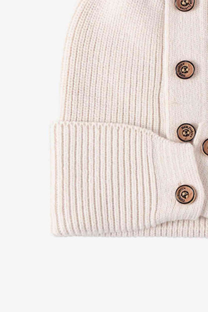 Button Detail Rib-Knit Cuff Beanie - Premium  -  Follower Of Faith Apparel Beanie, Button beanie, Button ribbed beanie, Ribbed beanie, Ship From Overseas, Solid pattern beanie, WS Shop our Christian T-Shirts & Apparel