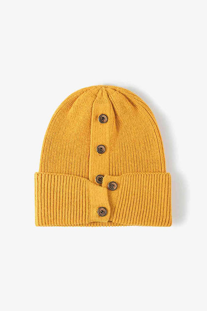 Button Detail Rib-Knit Cuff Beanie - Premium  -  Follower Of Faith Apparel Beanie, Button beanie, Button ribbed beanie, Ribbed beanie, Ship From Overseas, Solid pattern beanie, WS Shop our Christian T-Shirts & Apparel