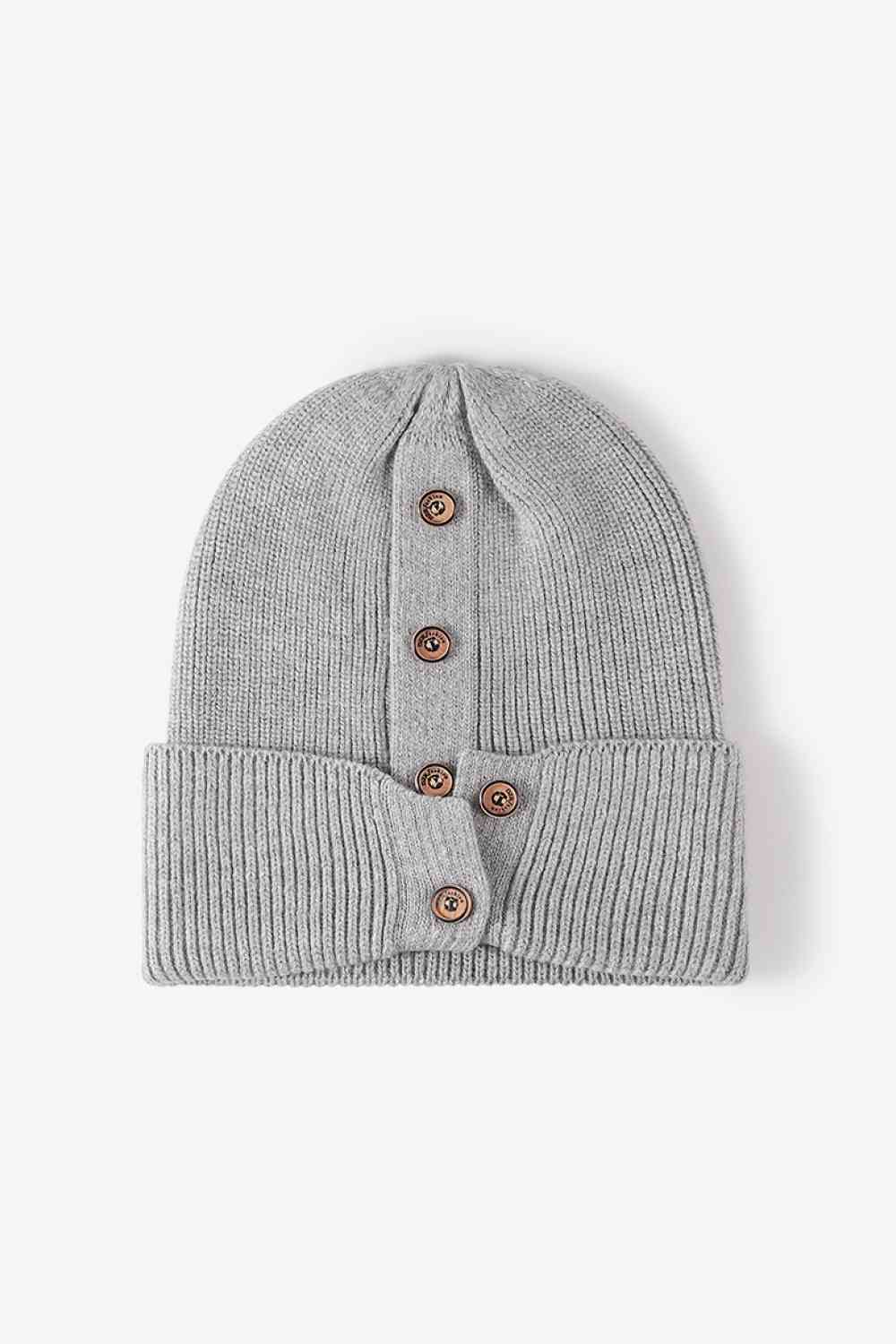 Button Detail Rib-Knit Cuff Beanie - Premium  -  Follower Of Faith Apparel Beanie, Button beanie, Button ribbed beanie, Ribbed beanie, Ship From Overseas, Solid pattern beanie, WS Shop our Christian T-Shirts & Apparel