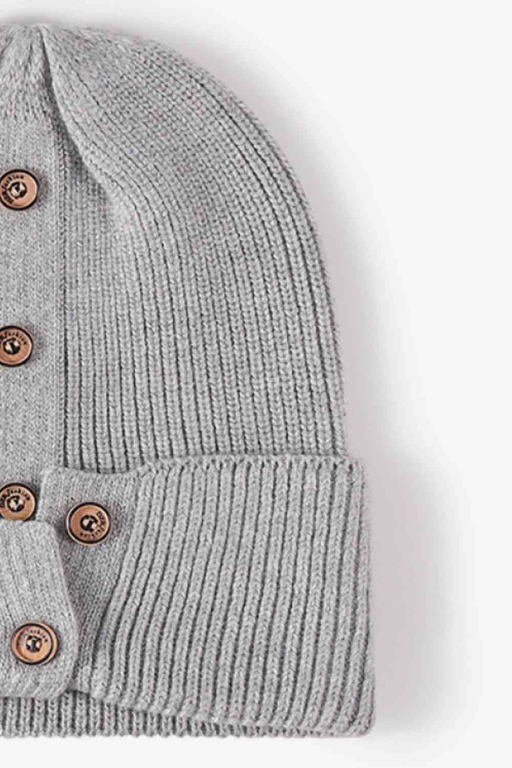 Button Detail Rib-Knit Cuff Beanie - Premium  -  Follower Of Faith Apparel Beanie, Button beanie, Button ribbed beanie, Ribbed beanie, Ship From Overseas, Solid pattern beanie, WS Shop our Christian T-Shirts & Apparel