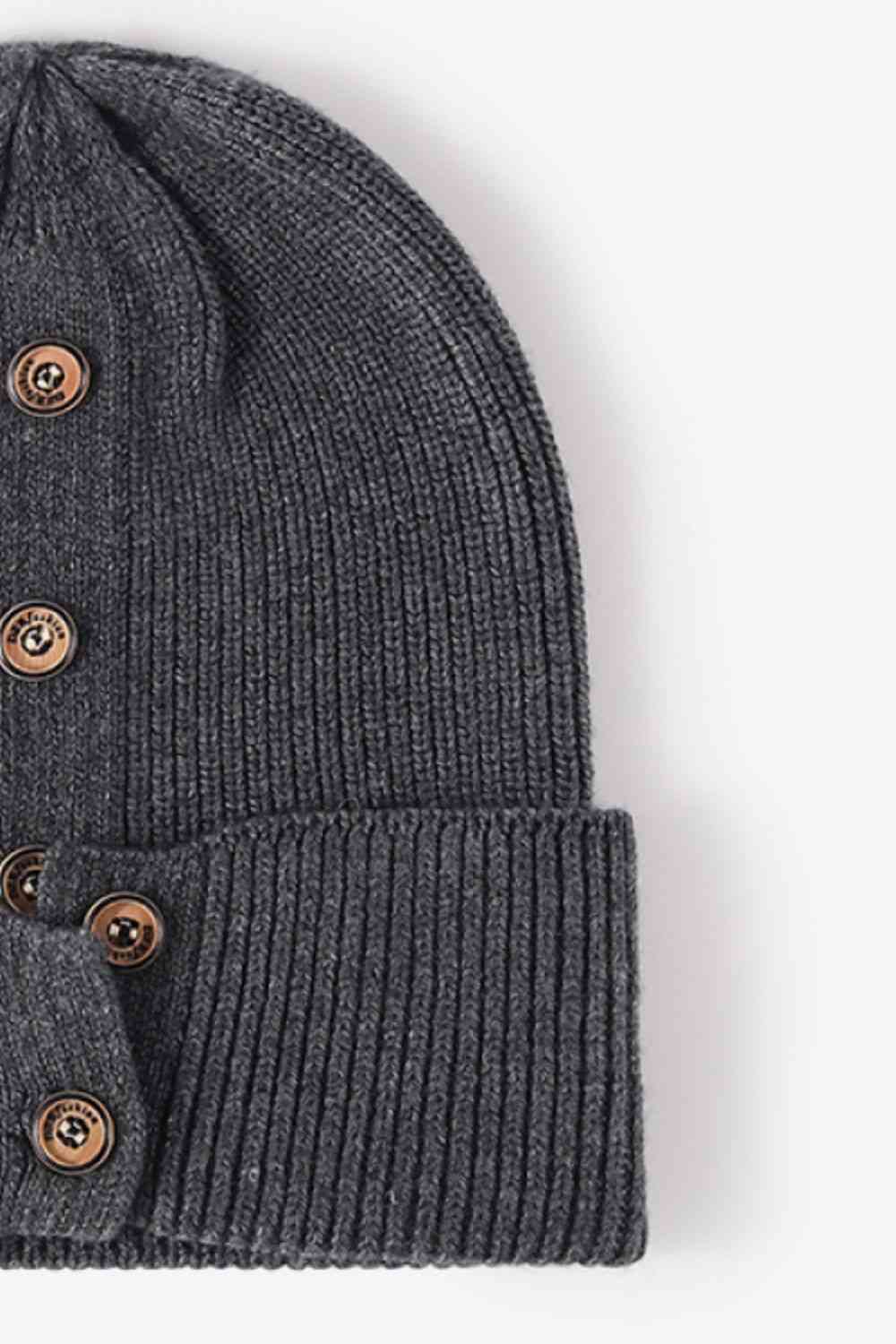 Button Detail Rib-Knit Cuff Beanie - Premium  -  Follower Of Faith Apparel Beanie, Button beanie, Button ribbed beanie, Ribbed beanie, Ship From Overseas, Solid pattern beanie, WS Shop our Christian T-Shirts & Apparel