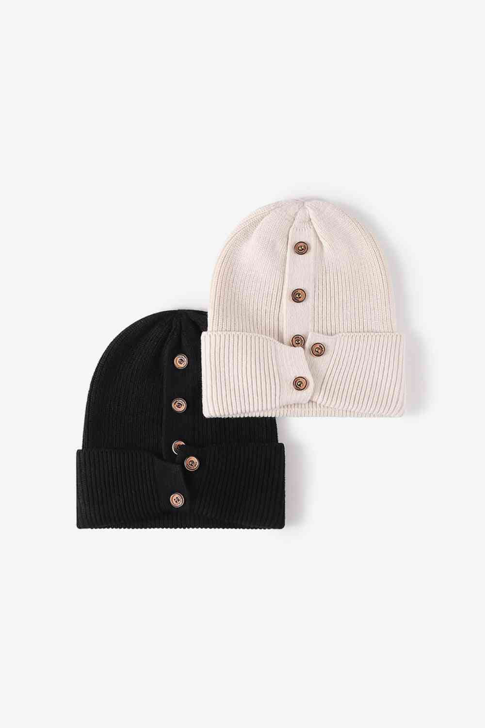 Button Detail Rib-Knit Cuff Beanie - Premium  -  Follower Of Faith Apparel Beanie, Button beanie, Button ribbed beanie, Ribbed beanie, Ship From Overseas, Solid pattern beanie, WS Shop our Christian T-Shirts & Apparel