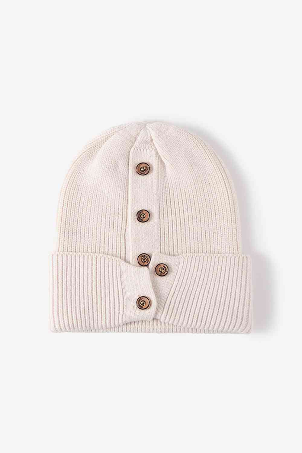 Button Detail Rib-Knit Cuff Beanie - Premium  -  Follower Of Faith Apparel Beanie, Button beanie, Button ribbed beanie, Ribbed beanie, Ship From Overseas, Solid pattern beanie, WS Shop our Christian T-Shirts & Apparel