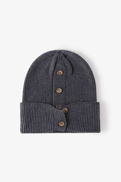 Button Detail Rib-Knit Cuff Beanie - Premium  -  Follower Of Faith Apparel Beanie, Button beanie, Button ribbed beanie, Ribbed beanie, Ship From Overseas, Solid pattern beanie, WS Shop our Christian T-Shirts & Apparel