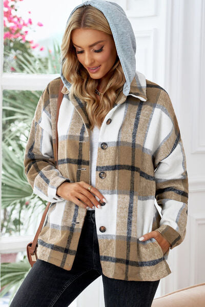 Button Up Plaid Hooded Jacket - Premium Jacket -  Follower Of Faith Apparel Button jacket, Jacket, Plaid jacket, Ship From Overseas, SYNZ Shop our Christian T-Shirts & Apparel