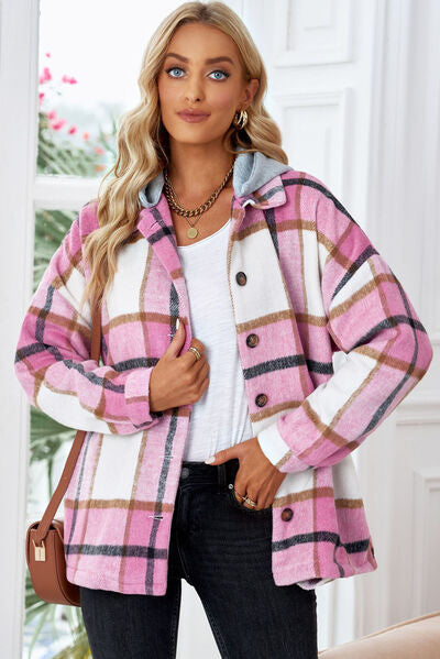 Button Up Plaid Hooded Jacket - Premium Jacket -  Follower Of Faith Apparel Button jacket, Jacket, Plaid jacket, Ship From Overseas, SYNZ Shop our Christian T-Shirts & Apparel