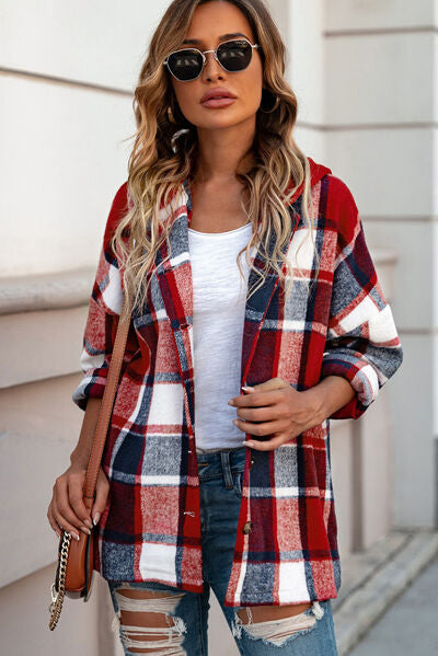 Button Up Plaid Hooded Jacket - Premium Jacket -  Follower Of Faith Apparel Button jacket, Jacket, Plaid jacket, Ship From Overseas, SYNZ Shop our Christian T-Shirts & Apparel