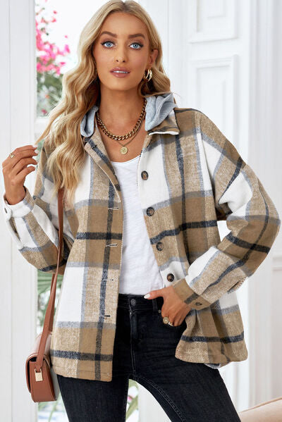 Button Up Plaid Hooded Jacket - Premium Jacket -  Follower Of Faith Apparel Button jacket, Jacket, Plaid jacket, Ship From Overseas, SYNZ Shop our Christian T-Shirts & Apparel