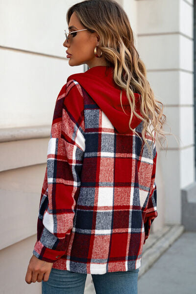 Button Up Plaid Hooded Jacket - Premium Jacket -  Follower Of Faith Apparel Button jacket, Jacket, Plaid jacket, Ship From Overseas, SYNZ Shop our Christian T-Shirts & Apparel