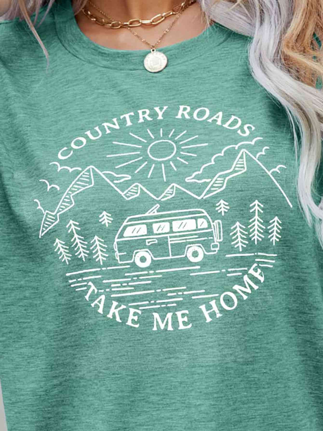 COUNTRY ROADS TAKE ME HOME Ladies T-Shirt - Premium Ladies T-Shirt -  Follower Of Faith Apparel country girl t shirts, country girl tees, country roads take me home, green, grey, ladies Short sleeve, ladies Short Sleeve t shirt, ladies Short Sleeve tee, ladies short sleeve tees, pink, round neck, Ship From Overseas Shop our Christian T-Shirts & Apparel