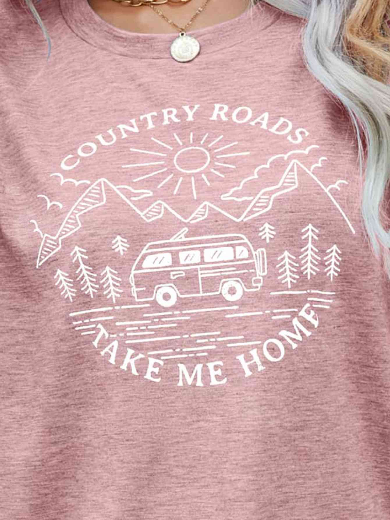 COUNTRY ROADS TAKE ME HOME Ladies T-Shirt - Premium Ladies T-Shirt -  Follower Of Faith Apparel country girl t shirts, country girl tees, country roads take me home, green, grey, ladies Short sleeve, ladies Short Sleeve t shirt, ladies Short Sleeve tee, ladies short sleeve tees, pink, round neck, Ship From Overseas Shop our Christian T-Shirts & Apparel