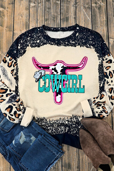 COWGIRL Leopard Round Neck Ladies Sweatshirt - Premium Sweatshirt -  Follower Of Faith Apparel Ladies sweatshirt, Ladies sweatshirts, new, new arrival, new arrivals, Ship From Overseas, SYNZ Shop our Christian T-Shirts & Apparel