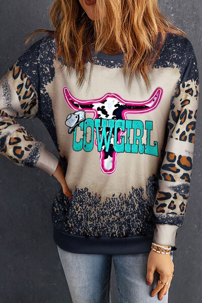 COWGIRL Leopard Round Neck Ladies Sweatshirt - Premium Sweatshirt -  Follower Of Faith Apparel Ladies sweatshirt, Ladies sweatshirts, new, new arrival, new arrivals, Ship From Overseas, SYNZ Shop our Christian T-Shirts & Apparel