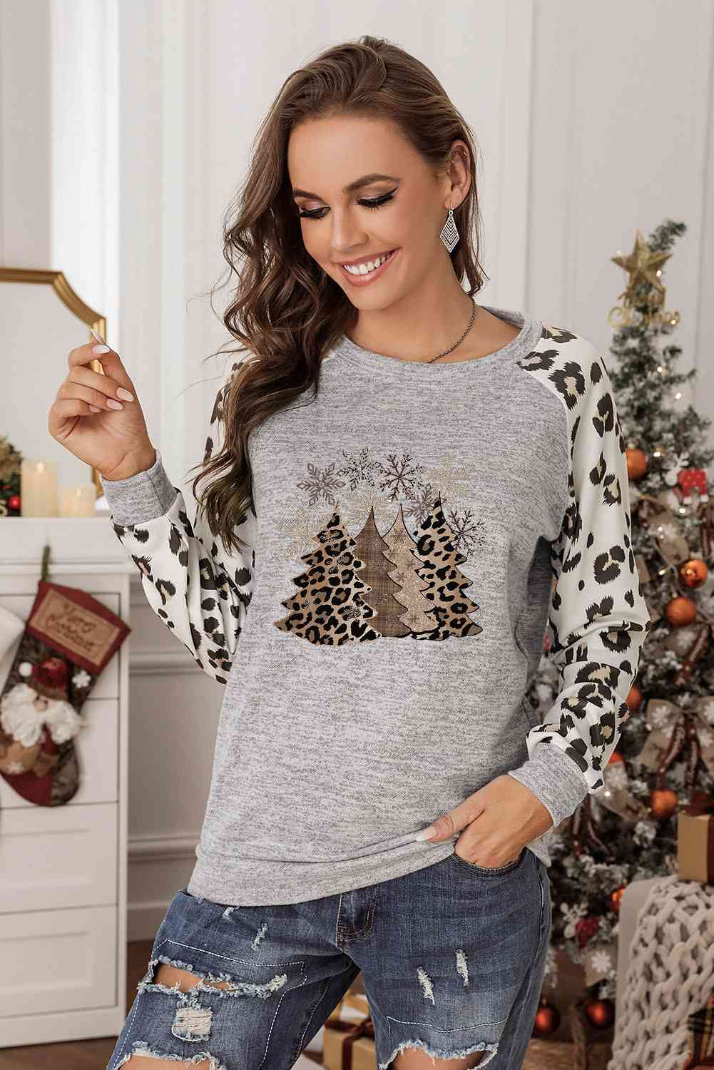 Christmas Tree Graphic Leopard Ladies Sweatshirt - Premium Sweatshirt -  Follower Of Faith Apparel Christian Christmas sweater, Christmas sweatshirt, Christmas tree sweatshirt, Cow Christmas sweatshirt, Ladies Christmas sweater, Ladies sweatshirt, Ladies sweatshirts, new, new arrival, new arrivals, Ship From Overseas, SYNZ Shop our Christian T-Shirts & Apparel