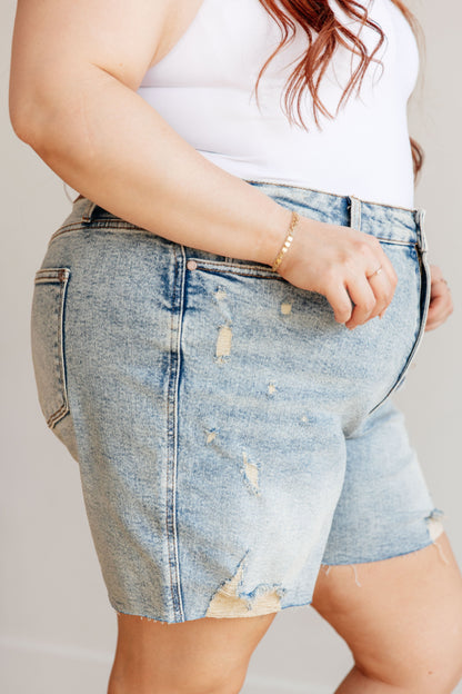 Judy Blue Cindy Mineral Wash Distressed Boyfriend Shorts - Follower Of Faith Apparel