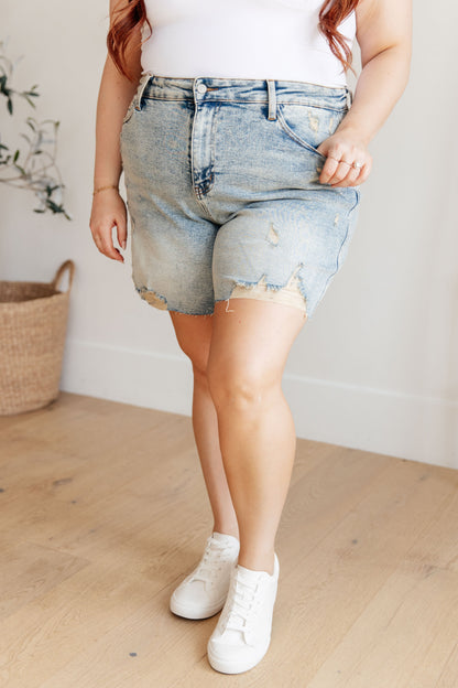 Judy Blue Cindy Mineral Wash Distressed Boyfriend Shorts - Follower Of Faith Apparel