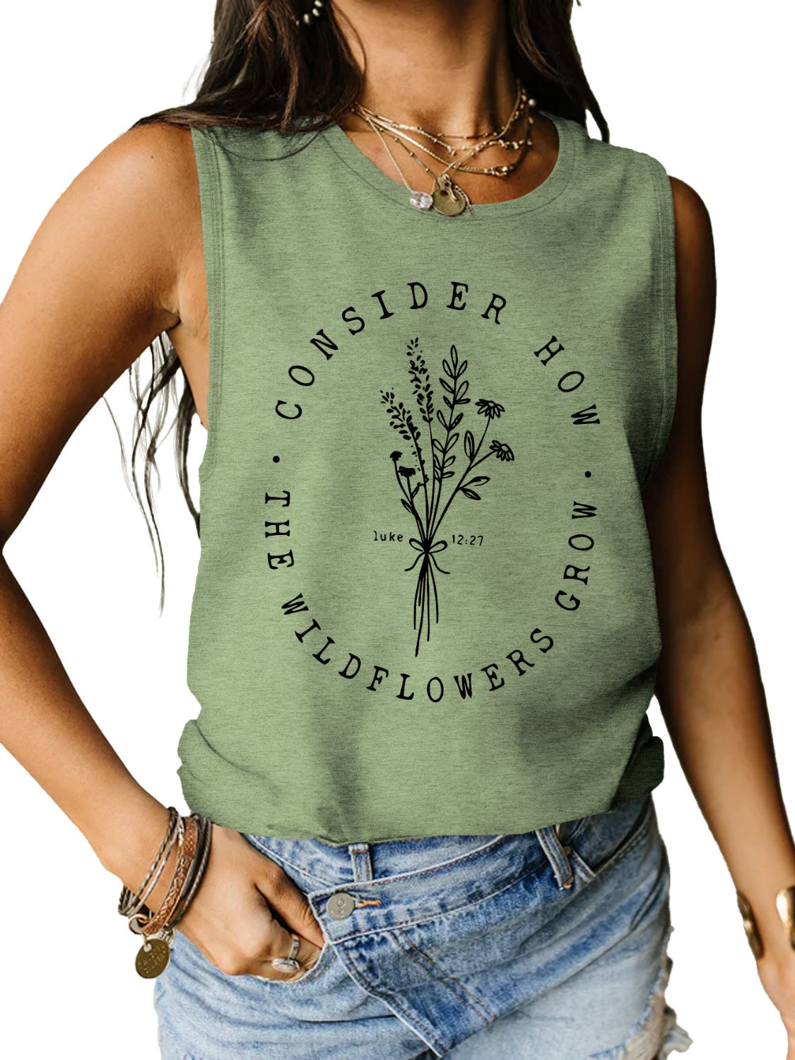 Consider How The Wildflowers Grow Ladies Tank Top - Premium Ladies Tank Top -  Follower Of Faith Apparel Bible verse apparel, Bible verse tank top, ladies tank top, Ladies Tank Tops, Luke 12:27 tank top, Luke 12:27 tee, S.J.F.S, Scripture tank top, Ship From Overseas, Womens christian tank top, Womens tank top Shop our Christian T-Shirts & Apparel