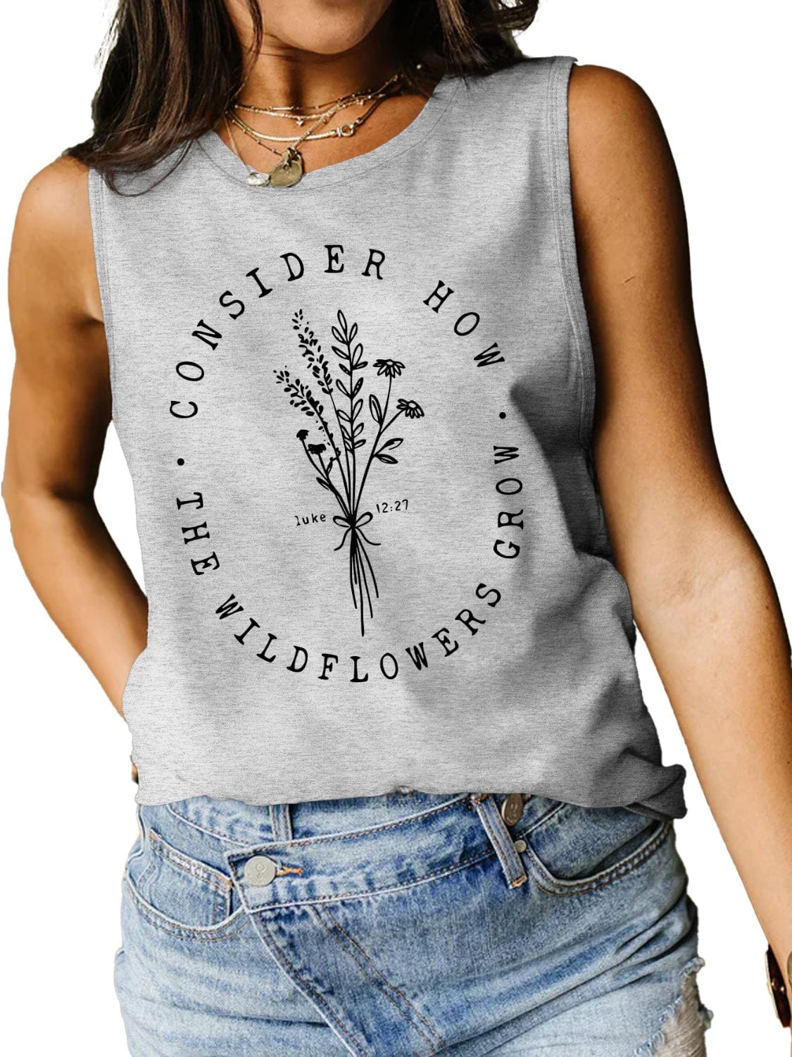 Consider How The Wildflowers Grow Ladies Tank Top - Premium Ladies Tank Top -  Follower Of Faith Apparel Bible verse apparel, Bible verse tank top, ladies tank top, Ladies Tank Tops, Luke 12:27 tank top, Luke 12:27 tee, S.J.F.S, Scripture tank top, Ship From Overseas, Womens christian tank top, Womens tank top Shop our Christian T-Shirts & Apparel