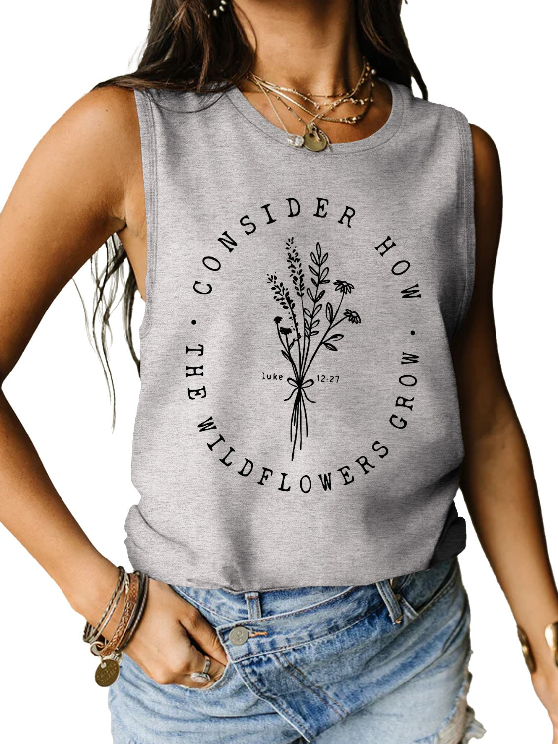 Consider How The Wildflowers Grow Ladies Tank Top - Premium Ladies Tank Top -  Follower Of Faith Apparel Bible verse apparel, Bible verse tank top, ladies tank top, Ladies Tank Tops, Luke 12:27 tank top, Luke 12:27 tee, S.J.F.S, Scripture tank top, Ship From Overseas, Womens christian tank top, Womens tank top Shop our Christian T-Shirts & Apparel