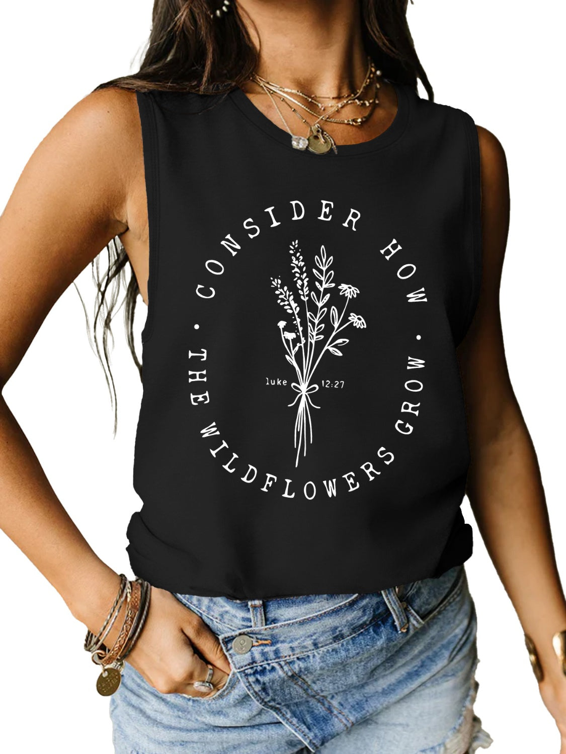 Consider How The Wildflowers Grow Ladies Tank Top - Premium Ladies Tank Top -  Follower Of Faith Apparel Bible verse apparel, Bible verse tank top, ladies tank top, Ladies Tank Tops, Luke 12:27 tank top, Luke 12:27 tee, S.J.F.S, Scripture tank top, Ship From Overseas, Womens christian tank top, Womens tank top Shop our Christian T-Shirts & Apparel