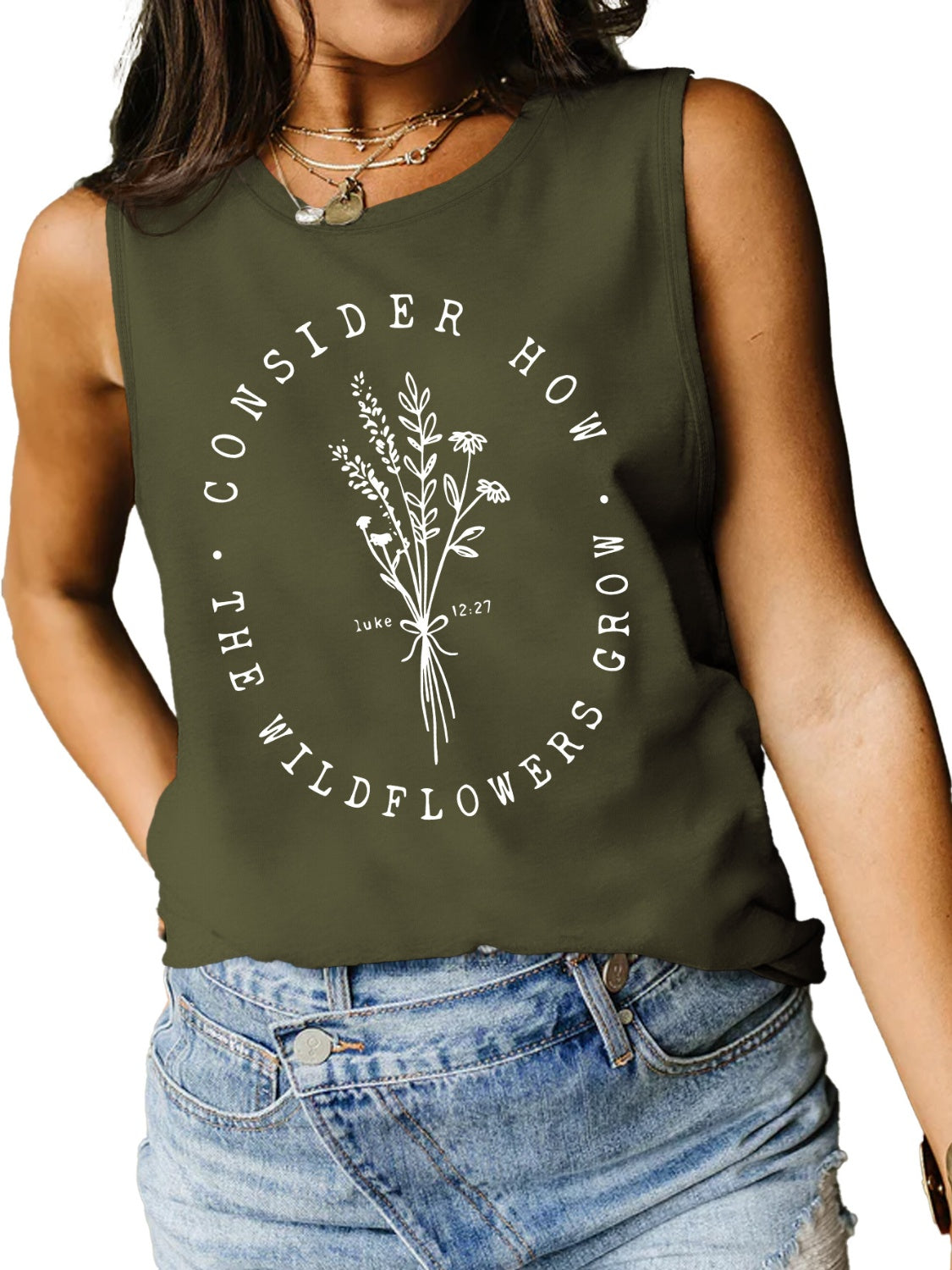 Consider How The Wildflowers Grow Ladies Tank Top - Premium Ladies Tank Top -  Follower Of Faith Apparel Bible verse apparel, Bible verse tank top, ladies tank top, Ladies Tank Tops, Luke 12:27 tank top, Luke 12:27 tee, S.J.F.S, Scripture tank top, Ship From Overseas, Womens christian tank top, Womens tank top Shop our Christian T-Shirts & Apparel