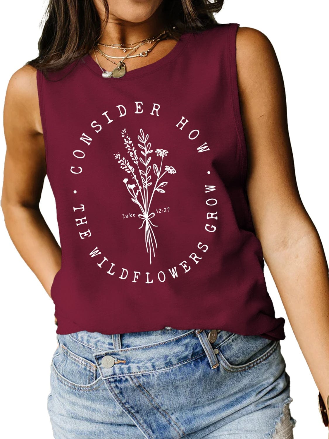 Consider How The Wildflowers Grow Ladies Tank Top - Premium Ladies Tank Top -  Follower Of Faith Apparel Bible verse apparel, Bible verse tank top, ladies tank top, Ladies Tank Tops, Luke 12:27 tank top, Luke 12:27 tee, S.J.F.S, Scripture tank top, Ship From Overseas, Womens christian tank top, Womens tank top Shop our Christian T-Shirts & Apparel