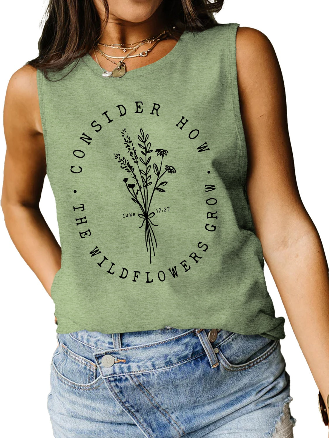 Consider How The Wildflowers Grow Ladies Tank Top - Premium Ladies Tank Top -  Follower Of Faith Apparel Bible verse apparel, Bible verse tank top, ladies tank top, Ladies Tank Tops, Luke 12:27 tank top, Luke 12:27 tee, S.J.F.S, Scripture tank top, Ship From Overseas, Womens christian tank top, Womens tank top Shop our Christian T-Shirts & Apparel