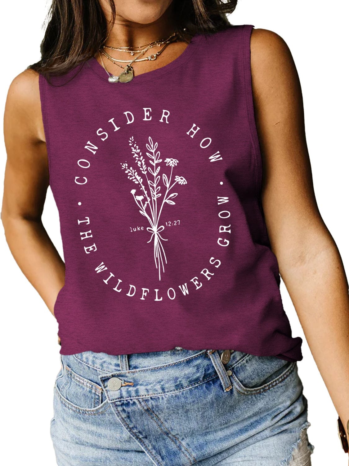 Consider How The Wildflowers Grow Ladies Tank Top - Premium Ladies Tank Top -  Follower Of Faith Apparel Bible verse apparel, Bible verse tank top, ladies tank top, Ladies Tank Tops, Luke 12:27 tank top, Luke 12:27 tee, S.J.F.S, Scripture tank top, Ship From Overseas, Womens christian tank top, Womens tank top Shop our Christian T-Shirts & Apparel