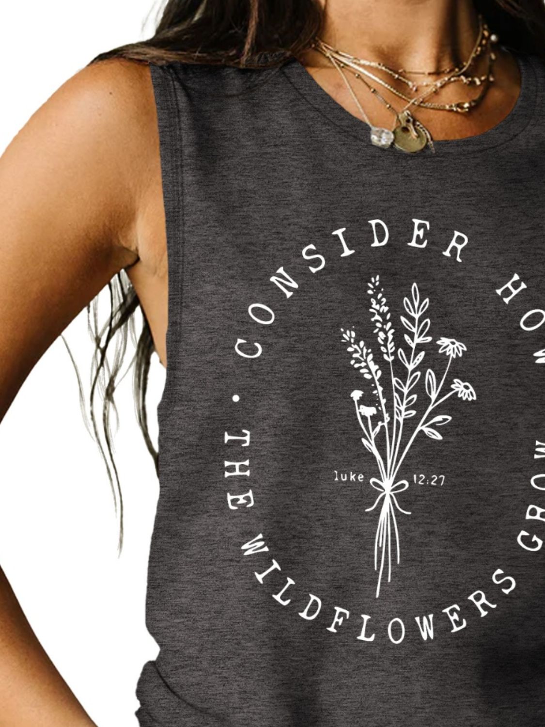 Consider How The Wildflowers Grow Ladies Tank Top - Premium Ladies Tank Top -  Follower Of Faith Apparel Bible verse apparel, Bible verse tank top, ladies tank top, Ladies Tank Tops, Luke 12:27 tank top, Luke 12:27 tee, S.J.F.S, Scripture tank top, Ship From Overseas, Womens christian tank top, Womens tank top Shop our Christian T-Shirts & Apparel