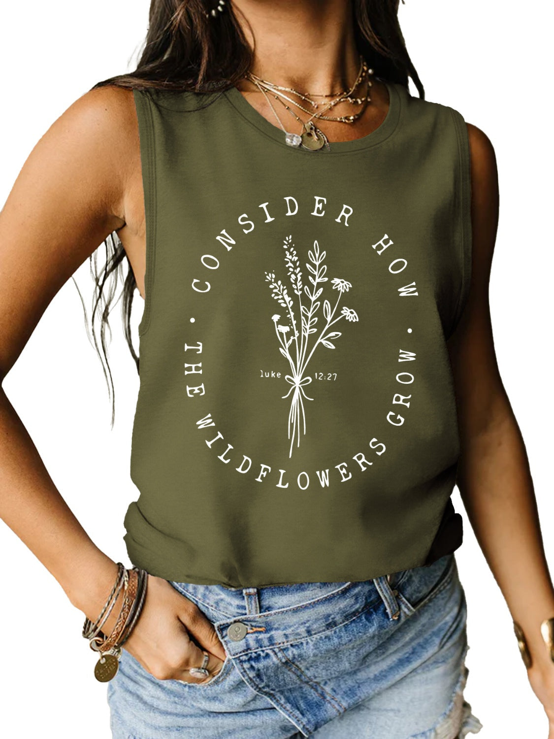 Consider How The Wildflowers Grow Ladies Tank Top - Premium Ladies Tank Top -  Follower Of Faith Apparel Bible verse apparel, Bible verse tank top, ladies tank top, Ladies Tank Tops, Luke 12:27 tank top, Luke 12:27 tee, S.J.F.S, Scripture tank top, Ship From Overseas, Womens christian tank top, Womens tank top Shop our Christian T-Shirts & Apparel