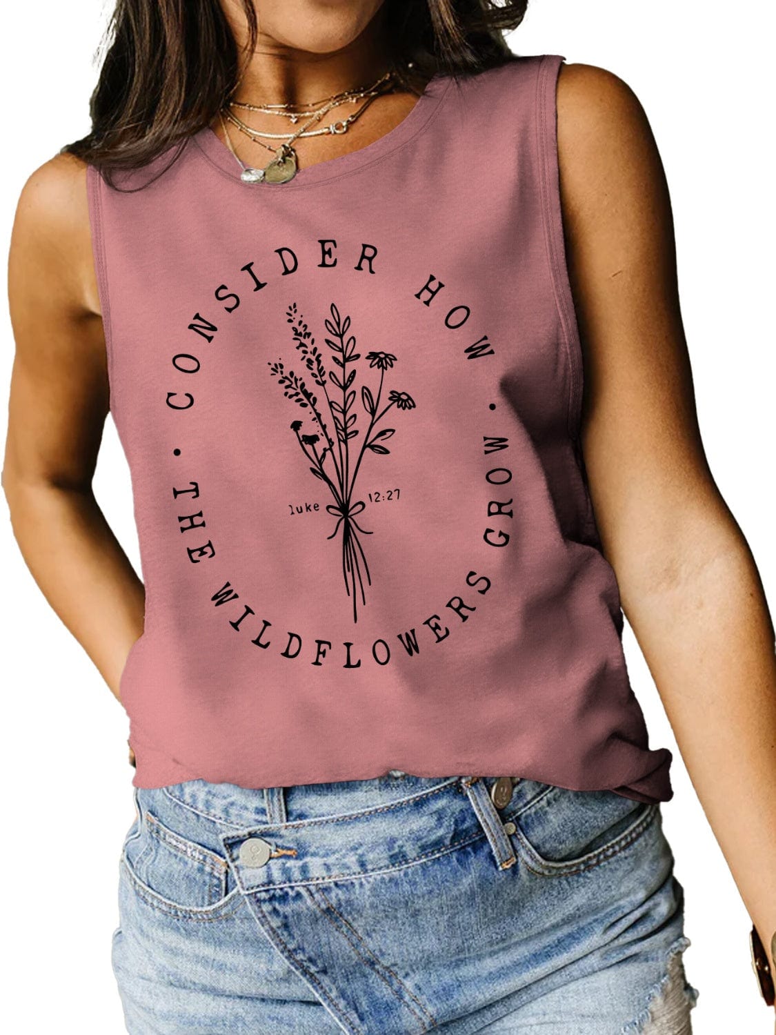 Consider How The Wildflowers Grow Ladies Tank Top - Premium Ladies Tank Top -  Follower Of Faith Apparel Bible verse apparel, Bible verse tank top, ladies tank top, Ladies Tank Tops, Luke 12:27 tank top, Luke 12:27 tee, S.J.F.S, Scripture tank top, Ship From Overseas, Womens christian tank top, Womens tank top Shop our Christian T-Shirts & Apparel