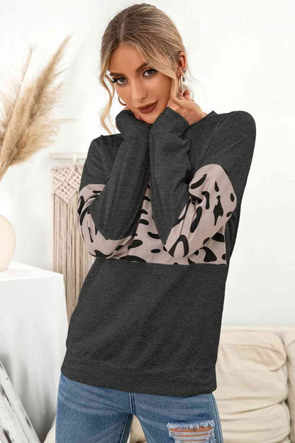 Contrast Leopard Crewneck Ladies Sweatshirt - Premium Sweatshirt -  Follower Of Faith Apparel new, new arrival, new arrivals, Ship From Overseas, Y&BL Shop our Christian T-Shirts & Apparel