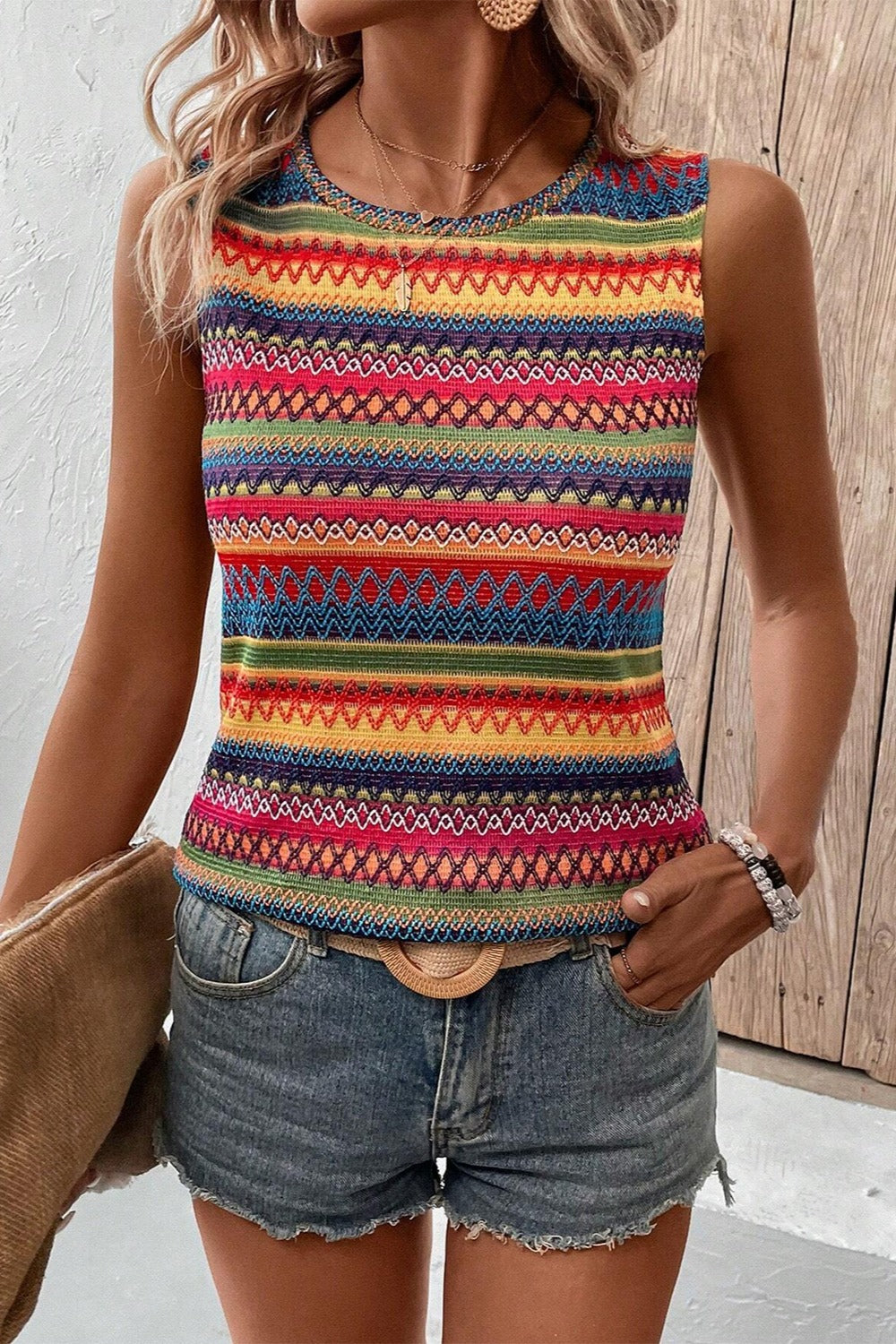 Contrast Multicolored Ladies Tank Top - Premium Ladies Tank Top -  Follower Of Faith Apparel Contrast tank top, Crochet tank top, Ladies summer tank tops, new arrival, new arrivals, Sale, Ship From Overseas, summer tank tops, SYNZ, Womens chic top, Womens clothing, Womens Sleeveless tank, Womens tank top Shop our Christian T-Shirts & Apparel