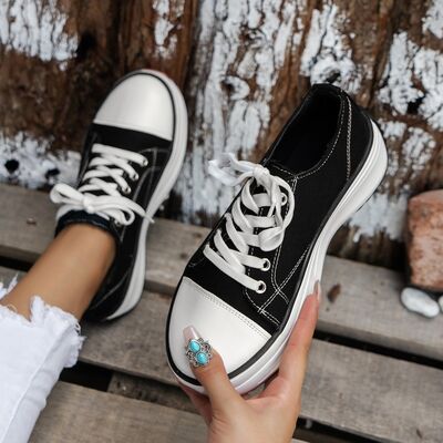 Contrast Trim Round Toe Platform Canvas Shoes (several colors) - Premium Ladies Shoes -  Follower Of Faith Apparel Canvas shoes, H@Y@H@E, Ladies shoes, new arrival, new arrivals, Platform shoes, Ship From Overseas, Womens shoes Shop our Christian T-Shirts & Apparel