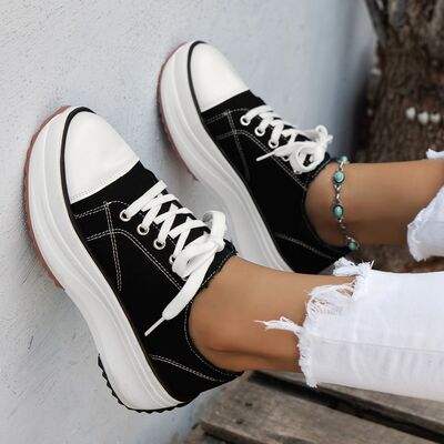 Contrast Trim Round Toe Platform Canvas Shoes (several colors) - Premium Ladies Shoes -  Follower Of Faith Apparel Canvas shoes, H@Y@H@E, Ladies shoes, new arrival, new arrivals, Platform shoes, Ship From Overseas, Womens shoes Shop our Christian T-Shirts & Apparel