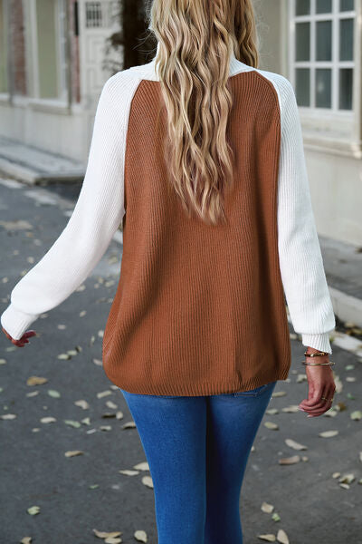 Contrast Turtleneck Raglan Sleeve Sweater - Follower Of Faith Apparel