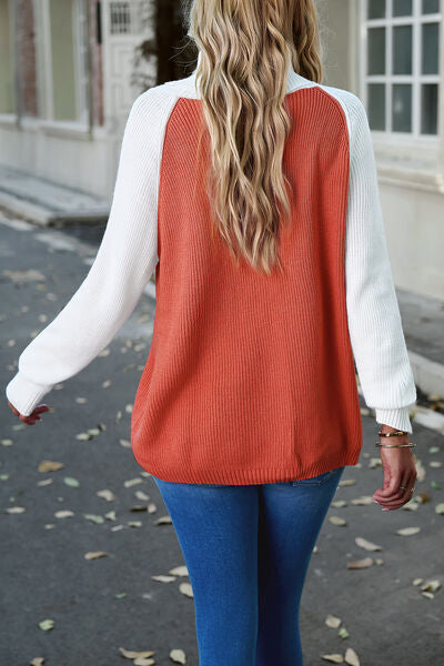 Contrast Turtleneck Raglan Sleeve Sweater - Follower Of Faith Apparel