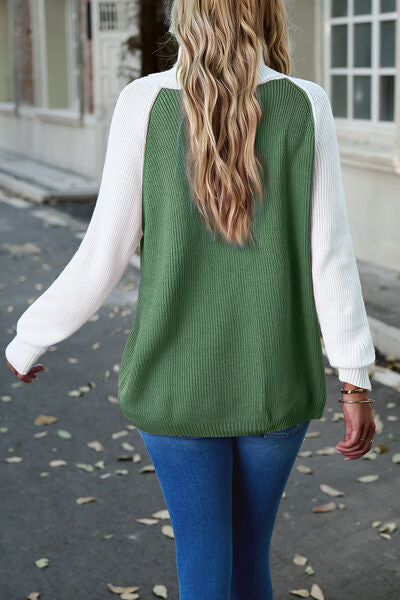 Contrast Turtleneck Raglan Sleeve Sweater - Follower Of Faith Apparel