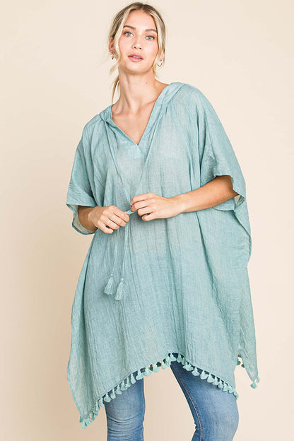 Cotton Bleu by Nu Label Tassel Hem Hooded Cover Up - Premium Ladies Coverup -  Follower Of Faith Apparel CottonBleu, Ship from USA Shop our Christian T-Shirts & Apparel