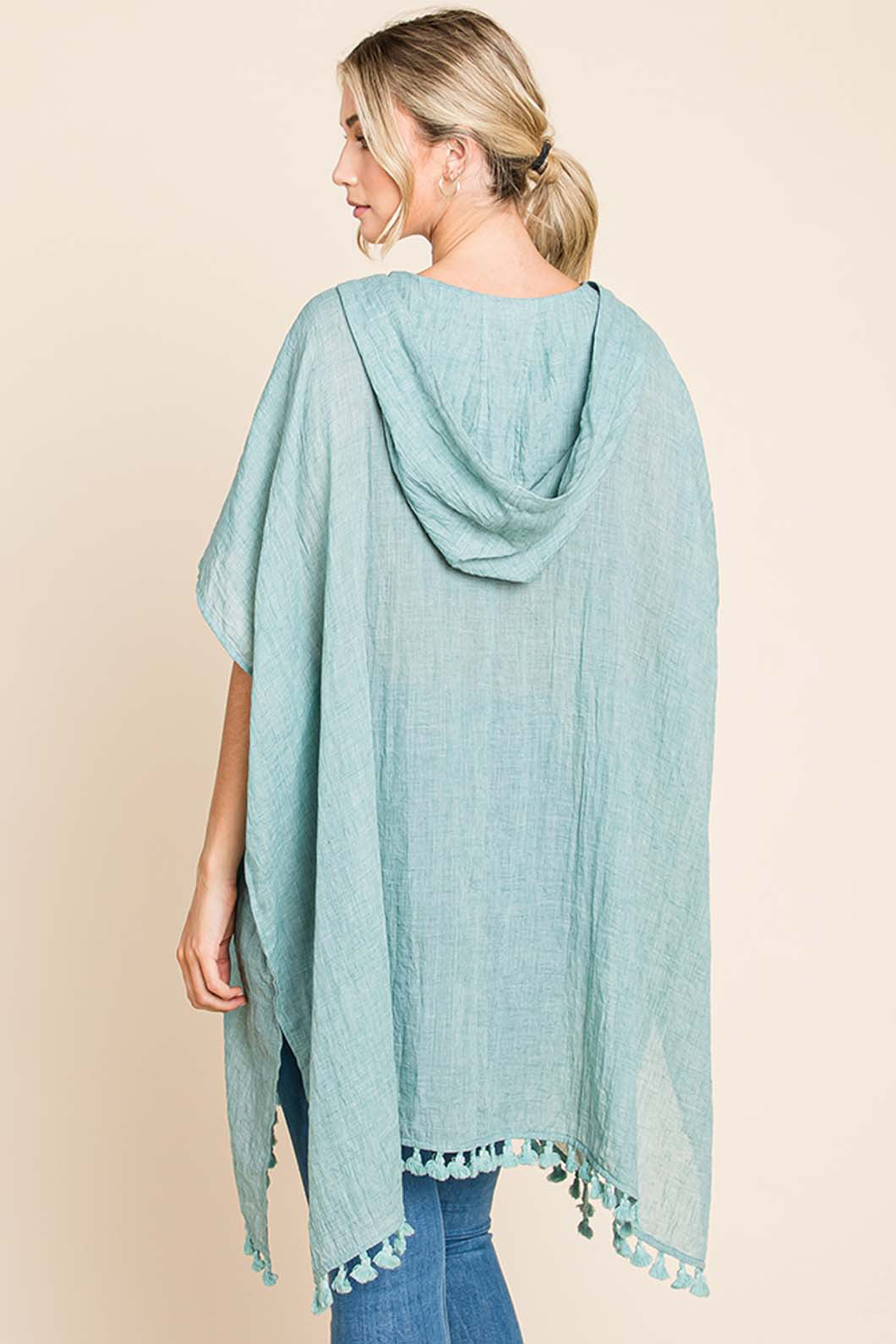 Cotton Bleu by Nu Label Tassel Hem Hooded Cover Up - Premium Ladies Coverup -  Follower Of Faith Apparel CottonBleu, Ship from USA Shop our Christian T-Shirts & Apparel