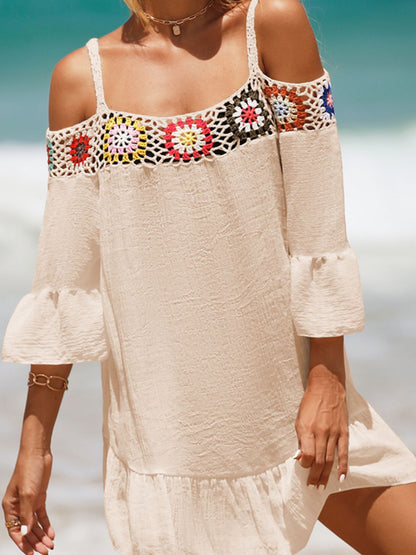 Crochet Cold Shoulder 3/4 Sleeve Cover Up (several colors) - Premium Ladies cover up -  Follower Of Faith Apparel beach apparel, Beach cover up for women, Beach vacation clothing, C@Y, Crochet Cold Shoulder, new arrival, new arrivals, Sale, Ship From Overseas, Stylish beach cover up, Summertime cover up for women, Three quarter sleeve cover up, Womens cover up, Women’s beach wear Shop our Christian T-Shirts & Apparel