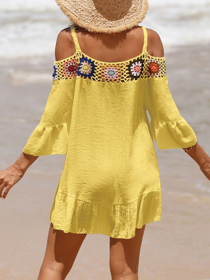 Crochet Cold Shoulder 3/4 Sleeve Cover Up (several colors) - Premium Ladies cover up -  Follower Of Faith Apparel beach apparel, Beach cover up for women, Beach vacation clothing, C@Y, Crochet Cold Shoulder, new arrival, new arrivals, Sale, Ship From Overseas, Stylish beach cover up, Summertime cover up for women, Three quarter sleeve cover up, Womens cover up, Women’s beach wear Shop our Christian T-Shirts & Apparel