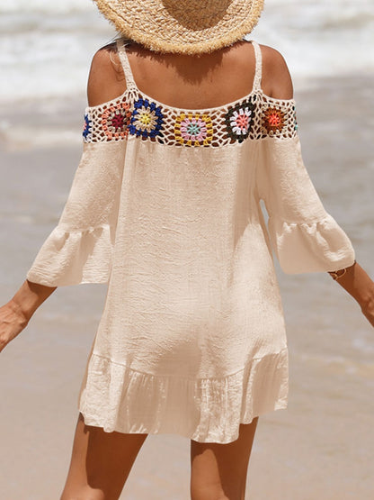 Crochet Cold Shoulder 3/4 Sleeve Cover Up (several colors) - Premium Ladies cover up -  Follower Of Faith Apparel beach apparel, Beach cover up for women, Beach vacation clothing, C@Y, Crochet Cold Shoulder, new arrival, new arrivals, Sale, Ship From Overseas, Stylish beach cover up, Summertime cover up for women, Three quarter sleeve cover up, Womens cover up, Women’s beach wear Shop our Christian T-Shirts & Apparel