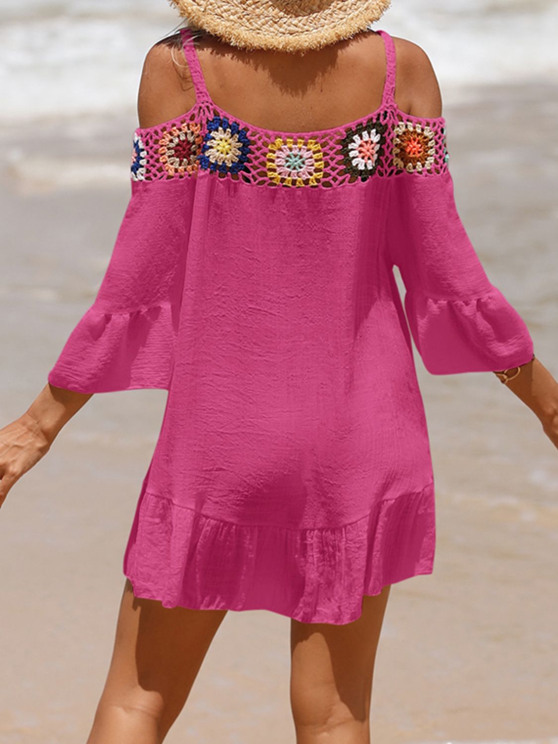 Crochet Cold Shoulder 3/4 Sleeve Cover Up (several colors) - Premium Ladies cover up -  Follower Of Faith Apparel beach apparel, Beach cover up for women, Beach vacation clothing, C@Y, Crochet Cold Shoulder, new arrival, new arrivals, Sale, Ship From Overseas, Stylish beach cover up, Summertime cover up for women, Three quarter sleeve cover up, Womens cover up, Women’s beach wear Shop our Christian T-Shirts & Apparel