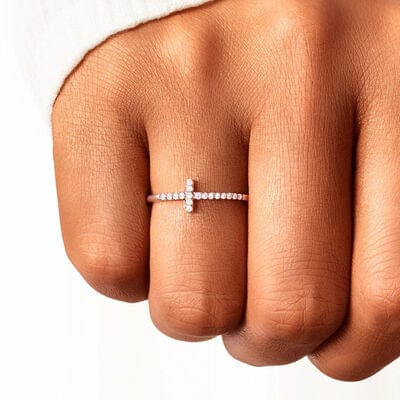 Cross Zircon Sterling Silver Ring - Sliver or Rose Gold - Follower Of Faith Apparel