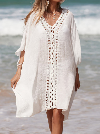 Cutout Three-Quarter Sleeve Cover Up (several colors) - Premium Ladies Coverup -  Follower Of Faith Apparel Beach cover up for women, Bohemian cover up, Boho cover up, Boho swim suit cover up, C@Y, Cover up dress, Half sleeve Cover up, Ladies cover up, new arrival, new arrivals, Sale, Ship From Overseas, Stylish beach cover up, Summer cover up, Swimsuit cover up, Womens cover up Shop our Christian T-Shirts & Apparel